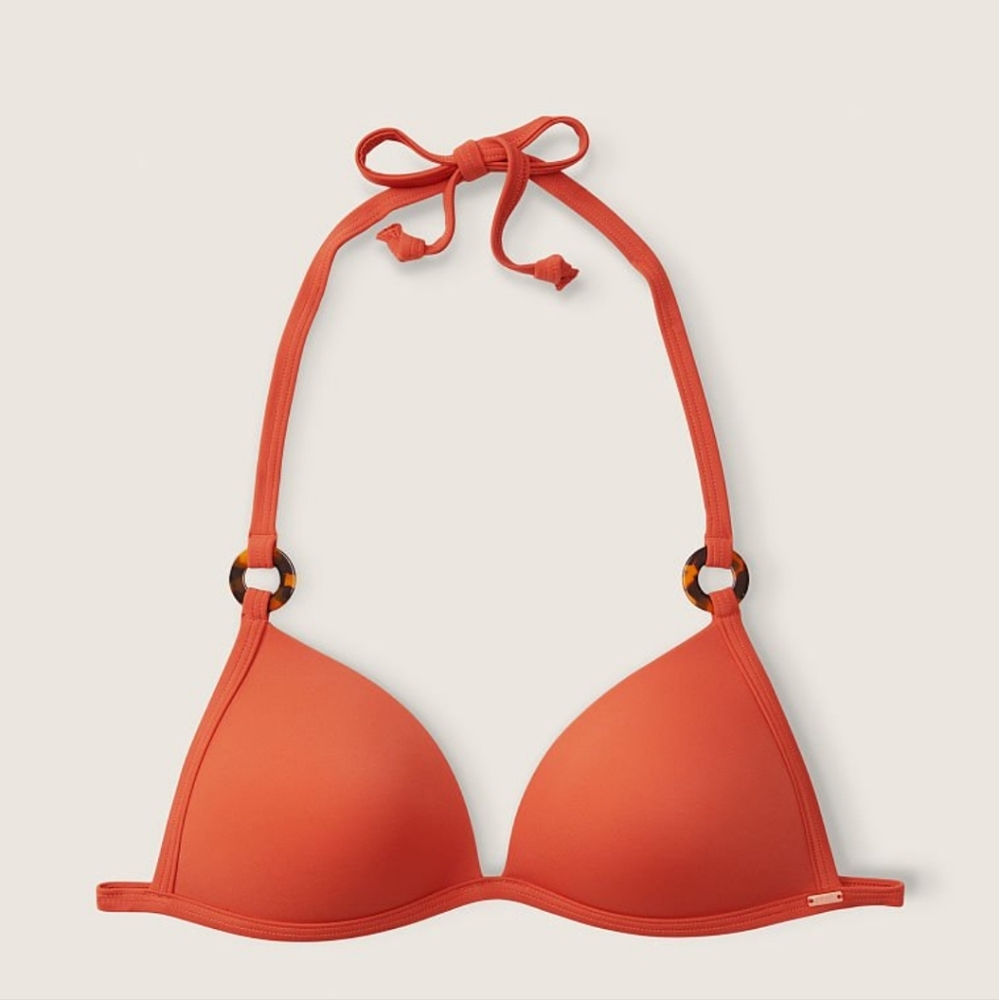 Victoria's secret pink push-up triangle bikini swim top with rings ORANGE XL